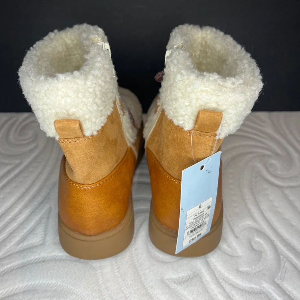 Cat &‎ Jack Arya Kids Cognac Faux Shearling Winter Boots Size 5 NEW